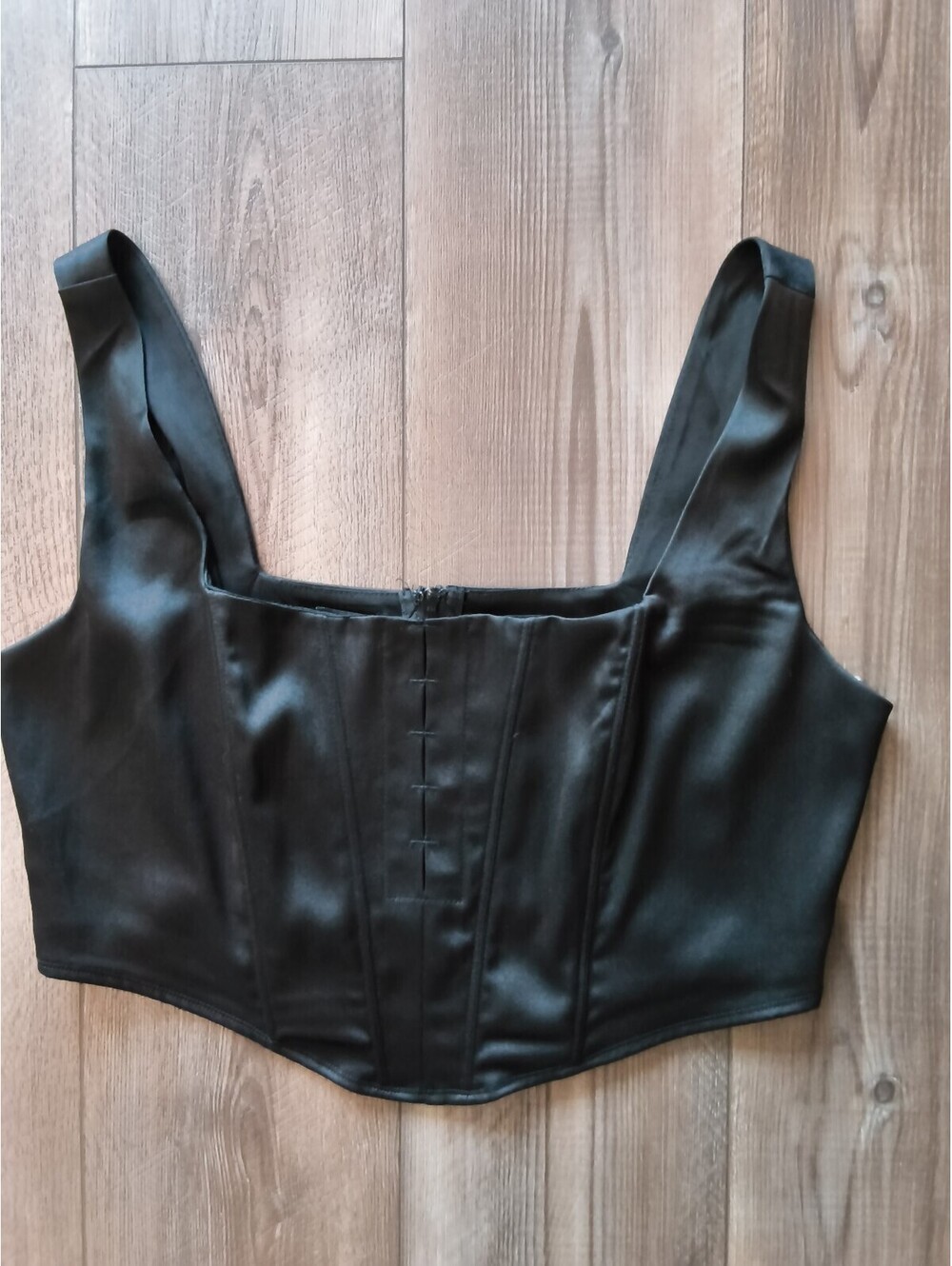 Rue21 Women's Black Satin Corset Whimsigoth Crop Top Zipper Size XL
